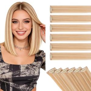 Benehair 2PCS Clips In Human Hair Extensions Light Ash Brown Mixed Bleach Blonde Short Straight Mini Clip Ins Balayage Highlights Natural Clip On Hairpin Hairpiece For Women 14inch 36g #18RP613R