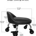 Rolling Stool with Backrest 450 Lbs High Weight Capacity PU Leather Roller Seat and Heavy-Duty Crystal Universal Wheels for Men Women Boy Girl Furniture Gift, Home Office Black, Sitting height 9.34 inches