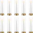 NUPTIO Hurricane Glass Candlestick Holders: 10 Set Bulk Gold Taper Candle Holder Metal Candle Stick Stand with 11.81 inch Tall Windproof Clear Seelves for Outdoor & Indoor Wedding Party Holiday Decor