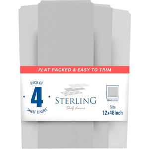 Sterling Shelf Liners Wire Shelf Liner - Flat Packed - for Closets, Pantry and More - Plastic Closet Liner for Shelves - Easy to Trim - Wire Rack Cover - Closet Shelf Liner - Clear, 12x48 Inch 4pcs