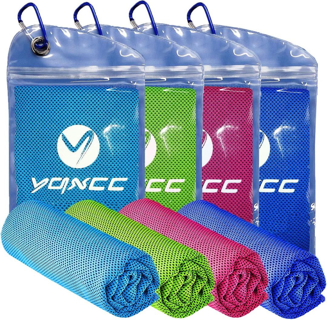 YQXCC Cooling Towels | 4 Pack 47"x12" | Ice Cool for Neck | Microfiber Soft Breathable Chilly | for Yoga, Sports, Golf, Gym, Camping, Running, Fitness, Workout & More Activities