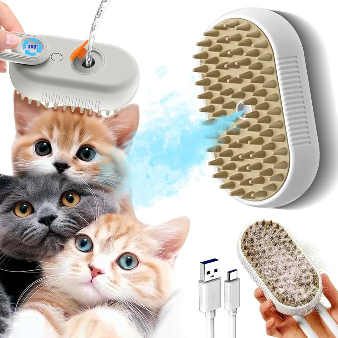 Cat Steam Brush Cats Brushs, Cat Steams Brushfor Shedding, 4-In-1 Self-Cleaning PetSteam BrushWith 360 Rotating Arm for Long and Short Hair Cats and Dogs Grooming Supplies