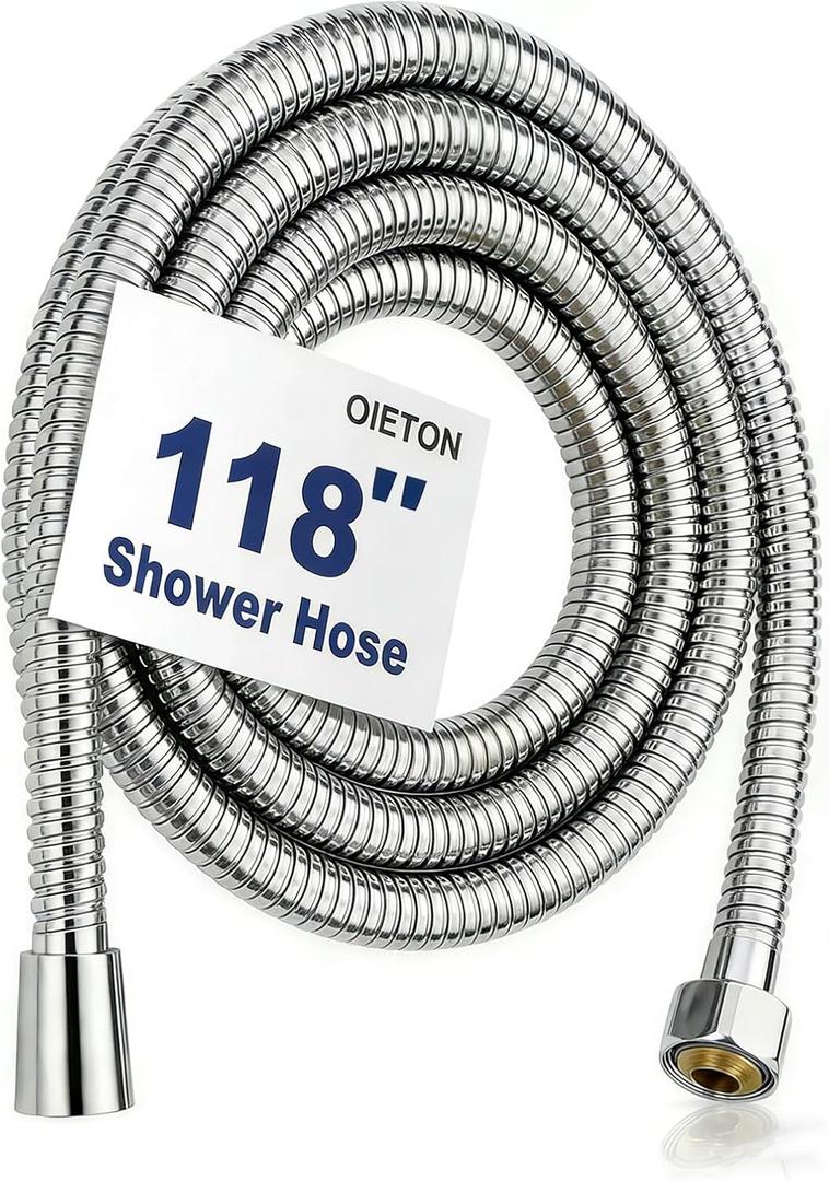 Shower Hose Extra Long 118 Inches, Flexible Stainless Steel Handheld Replacement Shower Hose, with Brass Insert and Nut