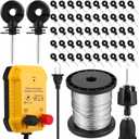 MorningRo Electric Fence for Preventing Animals Intruding 2 Mile 110VAC 0.25 Joule Electric Plug in Fence, 50 Black Insulator and 1 Socket Tool 250ft Aluminum Wire for Animals and Keep Out Predators