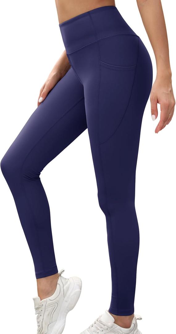 KevaMolly High Waist Leggings for Women Tummy Control Yoga Pants with Pockets Running Athletic Workout Leggings 4 Way Stretch (Blue, S)
