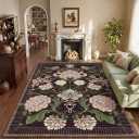 GarveeHome Plum Pink Floral Christmas Washable 5x7 Rug for Living Room, Black Purple Vintage Boho Cottage Throw Rugs Low Pile Carpet for Bedroom Dining Nursery Rug