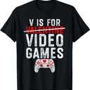 V is for Video Games Valentines Day Gamer Men Boys Gift T-Shirt Small