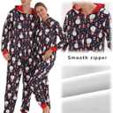 Matching Christmas Onesie Pajamas for Family/Couples, Cute Printed One-piece Pjs, Xmas Holiday Adult Hooded Sleepwear (Blue)