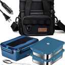 Electric Lunch Box Food Heater 80W Heated LunchBoxes for Adults Work/Car/Truck/Home, 1.8L Portable Food Warmer Heating Lunchbox with Insulated Lunch Bag 12V 24V 110V (Dark Blue)