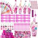 134Pcs Pink Girls Party Favors Pack for Kids 4-8, Princess Theme Birthday Party Decoration Supplies with Heart Glasses Straws Bubble Wands Stickers Bracelets Keychains, DIY Gift Cups for 12Guests