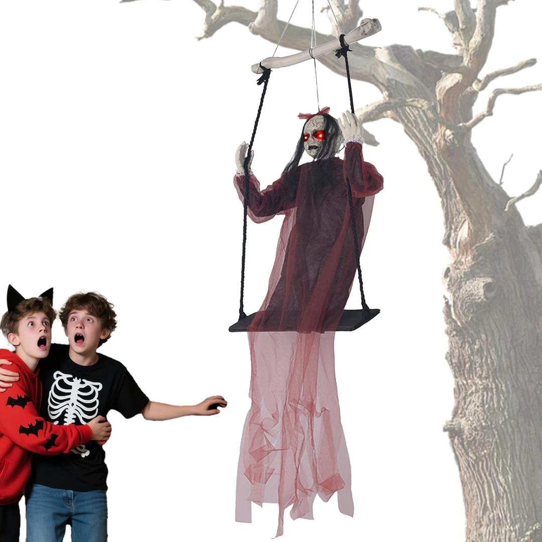 Ghost Decor | Swinging Grim Scary Spirit Hanging with Glowing Lights and Spooky Sounds  Creepy Halloween Decoration for House, Garden, Porch, Wall, Window, Or Outdoor Haunted Yard Display.