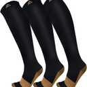 FuelMeFoot 3 Pack Copper Compression Socks - Compression Socks Women & Men Circulation - Best for Medical,Running,Athletic (Large-X-Large, 00 Black)
