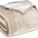Bare Home Sherpa Fleece Blanket - King Size - Blanket for Bed, Sofa, and Couch - Warm & Lightweight - Fluffy & Soft - Reversible (King, Oyster)