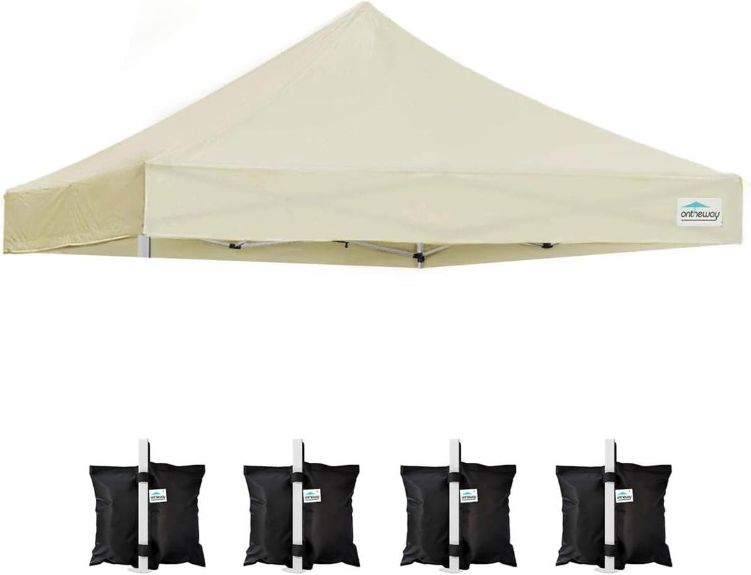 Ontheway 10' x 10' Replacement Canopy Top for EZ Pop Up Tent, Instant Canopy Top Cover, Bonus 4PC Pack Canopy Weight Bag (Beige)