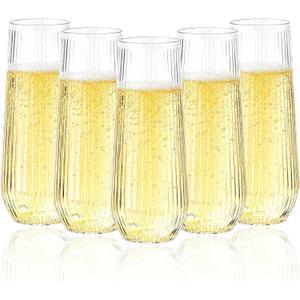 Goodluck 24pack Clear Disposable Champagne Flutes，9oz Stemless Champagne Flutes,Stemless Disposable Clear Plastic Toasting Glasses for Weddings, Birthday Parties, Family Gatherings, Bars etc, 2 inches x 5.7 inches
