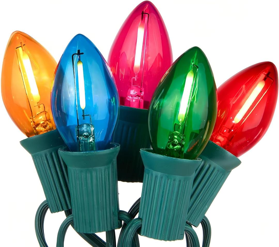 C7 LED Multicolor Christmas Tree String Lights, 25FT Colorful Christmas Lights Indoor Outdoor Hanging Decorations for House Garden Patio Party (Green Wire)