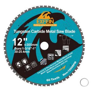 12 Inch 60T Metal Circular Saw Blade - EXFEIN Tungsten Carbide Tipped Saw Blade Arbor 1-3/16" for Metal Sheet or Pipe, Angle Iron, Rebar, Ferrous Metals, Non-Ferrous Metals