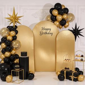 Gold Shimmer Arch Backdrop Cover Set of 3 (4 5 6FT) with Zipper,Thick Soft Stretchy Sequin Glitter Spandex Fitted Chiara Cover for Wedding Birthday Baby Shower Graduation Party Photo Backdrop