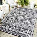 YONILE Outdoor Rug 8x10 ft Waterproof, Reversible Outdoor Plastic Straw Rug for Patios Clearance, Outdoor Area Rug Carpet RV Mat for Camping Backyard Deck Porch (Black&white- Geometric)