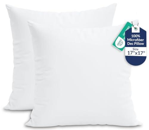 ROYALE LINENS 17 x 17 Pillow Insert - Down Alternative Throw Pillows Insert - Square Pillow Pack of 2 White - Bed & Couch Pillows - Inner Cushion for Bed, Cushion for Living Room - Shams Stuffer