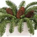 DILATATA Christmas Centerpieces 8 Inch Artificial Christmas Plant in Rectangular Wooden Pot Tabletop Pine Plants with Pine Cones for Winter Holiday Party Fireplace Mantel Xmas Decor (Style 6)