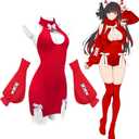 KORURACLUB Hollow Out Dress Sweater Costume premium sweater cosplay lingerie Mini Dress Sexy Lingerie (Red)