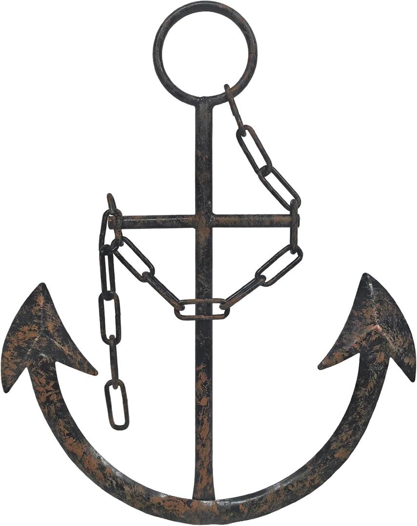 Metal Anchor for Wall Decor - Antique Nautical Decoration for Living Room, Restroom, Bathroom, Bedroom, Kitchen - Boat, Ship Anchor with Chain for Home Interior