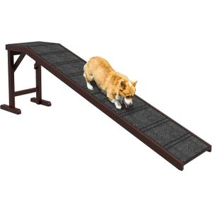 74" Wood Pet Ramp with Folding Design & Top Landing Platform, Long Gentle Slope Dog Ramp with High-Traction Carpet for Beds, Folding Dog Ramp for Truck