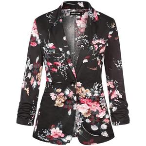 MINTLIMIT Women's Casual Blazer 3/4 Ruched Sleeve Open Front Button Work Office Blazer Jackets with Pockets, 2XL