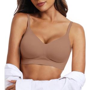 OEAK Womens Wireless Bras Comfortable Push Up Bra No Underwire Bra Full Support Lift Bralette Everyday Seamless Tshirt Bras (Small, Coffee)