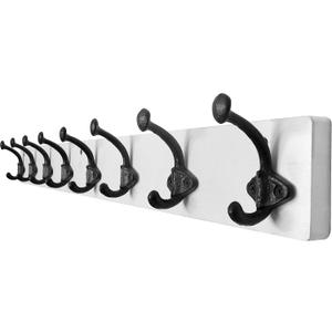 WEBI Rustic Coat Rack Wall Mount,35.43" Long 8 Cast Iron Coat Hooks Wall Mounted,Heavy Duty Wall Coat Hanger Hooks for Hanging Coats,Clothes,Jacket,Black on White