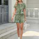 TCOT Pajamas for Women Set Summer Fashion Short Sleeve Crewneck Tops with Skirt Sets Pajama Casual Loungewear (Green, M)