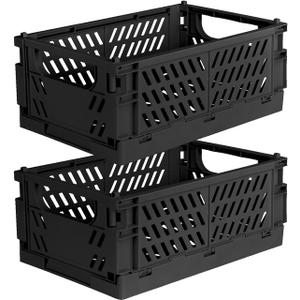 Tixill 2-Pack Mini Foldable Plastic Storage Box Mini Plastic Baskets for Organizing and Storage for Home Kitchen Bedroom Bathroom Office. (Black, 9.8x6.5x3.8)