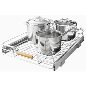 Pull out Cabinet Organizer, 18"W X 21"D, Heavy Duty Smooth Sliding Under Cabinet Shelves for Pots and Pans, Full-Extension Roll out Drawers, Slide out Organization for Home Kitchen Pantry, White