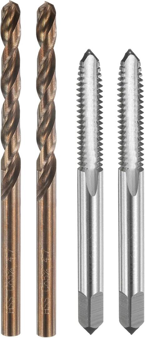 uxcell Tap and Drill Bit Set, 2pcs M6 x 1.25 Metric Straight Flute Thread Screw Taps & 2pcs 4.7mm Twist Drill Bits, Uncoated/Roasted Yellow HSS-6542/M35 HSS-CO Tapping Threading Tool