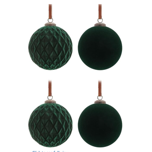 4Pcs Large Velvet Christmas Ball Ornaments 4" Dark Green Flocked Ornaments Set for Christmas Tree with 10Pcs Velvet Bows Shatterproof Xmas Hanging Decorations for Home Office Holiday Dcor