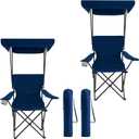 Portable Camping Chair 2 Pack with Foldable Canopy, Folding Outdoor Chair with Cup Holder & Side Pocket for Camping, Hiking, Picnic, Beach (Navy Blue)