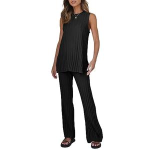 Tankaneo Two Pieces Outfits Sleeveless Top Knit Sets Trendy Lounge Long Pajamas Set Black XL Tankaneo Two Pieces Outfits Sleeveless Top Knit Sets Trendy Lounge Long Pajamas Set Black XL