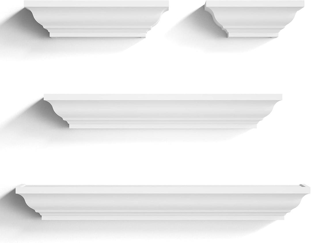 SRIWATANA 24 Inch Floating Shelves for Wall, White Wood Wall Shelf Set of 4
