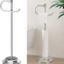 Hoimpro 25" Toilet Paper Holder Free Standing, Floor Bathroom Toilet Paper Tissue Roll Holder with Shelf Storage Stand for 4 Rolls, Freestanding Handle Hardware Accessories Rack Polished Chrome