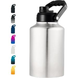 Fijinhom Insulated Gallon Jug, Large 128oz Stainless Steel Insulated Water Bottles with Handle, Leak proof, Double-Wall Vacuum Insulation for Construction Sites, Camping and Hiking, Stainless steel