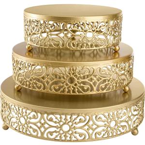 Hedume 3 Pack Cake Stand, Round Metal Cake Stands, 8" 10" 12" Dessert Display Cupcake Stands, Wedding Brithday Party Celebration Dessert Cake Display Plates-Gold