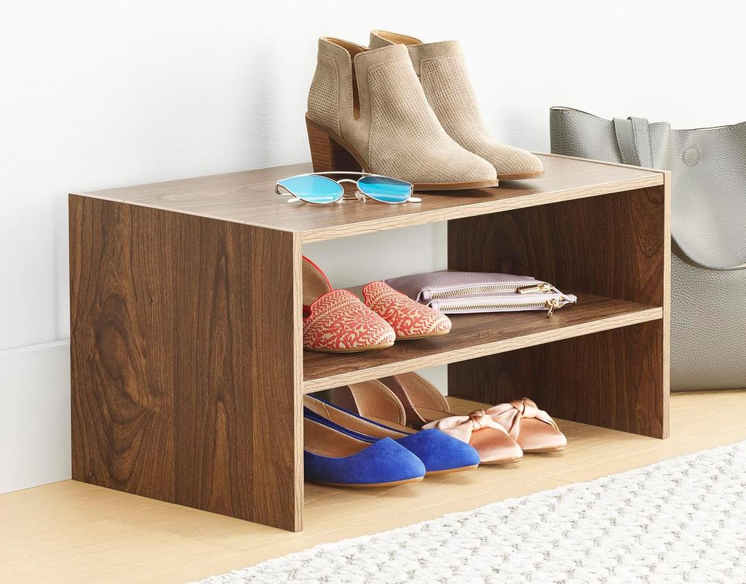 Whitmor Wood Stackable 2-Shelf Shoe Rack, Walnut, 24 inches (Brown)