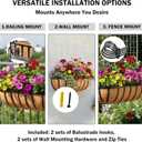 16 Window Box Railing Planter with Coco Liner Metal Wall-Mounted Coconut Liner Basket English Horse Trough Planter for Outdoor Deck Balcony Porch Fence Patio Black (4 Pack)