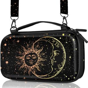 Gurgitat Carrying Case for Nintendo Switch/Switch OLED Travel Carry Cases Hard Shell Protective Cover Strap Black Sun Moon Cute Girls Boys Accessories Storage Pouch Bag for Switch 1 (2017) /Oled 2021