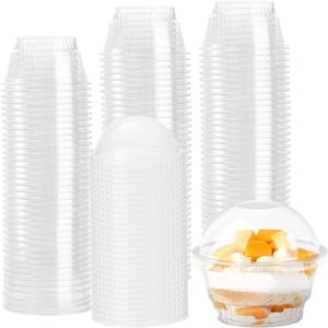 Lyellfe 100 Pack Dessert Cups with Dome Lids, 5 oz Clear Plastic Cups, Disposable Ice Cream Cups for Take Away Food Dessert Cupcake and Fruit