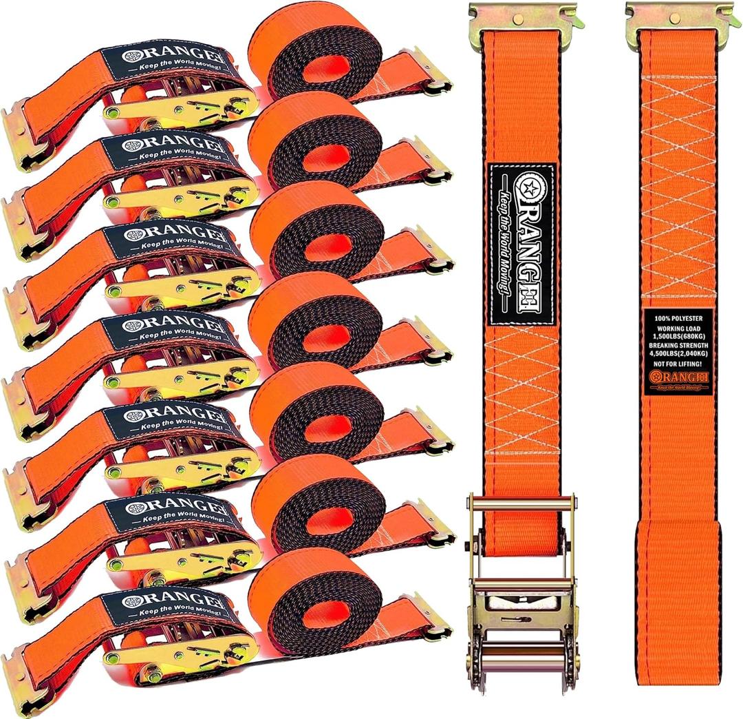 ORANGEE 4 Pack 15FT x 2IN E Track Ratchet Strap 4500lb Breaking Strength for Container, Cargo Vans, Trailer Load Hi Visible Neon Orange Color