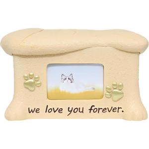 Pet Urns for Cats - Cat Urns for Ashes with Photo Display and Golden Paw Prints, 7.48l x 5.51w x 4.33h