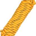 MECCANIXITY 1/2 Inch 49 Feet Polypropylene Rope,Solid Braided Utility Rope All Purpose Boat Marine Cord for Camping,Flag Pole,Clothesline,Outdoor,Black/Yellow