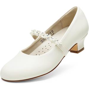 DREAM PAIRS Girls Dress Shoes Low Heels for Little Big Girl Mary Jane Shoes with Pearl Rhinestones Flower Girl Pumps Princess Wedding Party (2 Little Kid)